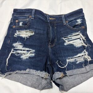 American Eagle Outfitters Distressed Dark Blue Denim Shorts